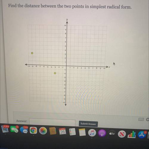 Find the distance between the two points in simplest radical form.