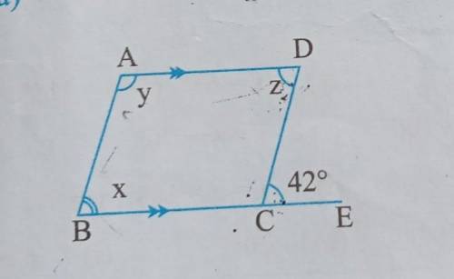 Find the measures denoted by x y and z in given figure​