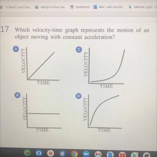 Which velocity time graph represents the motion of an object moving with constant acceleration