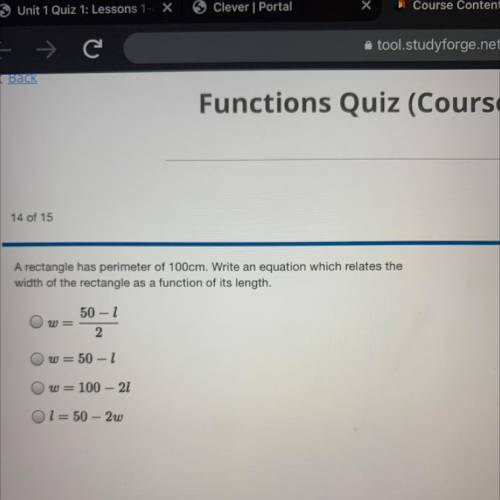 A rectangle has perimeter of 100cm. Write an equation which relates the

width of the rectangle as