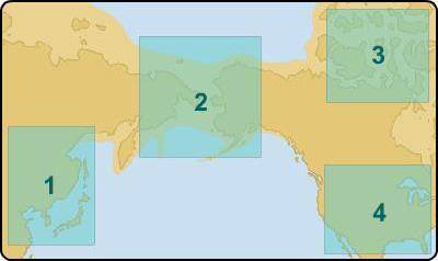 Which numbered area on the map includes the Bering Sea and the land bridge that people used to migr