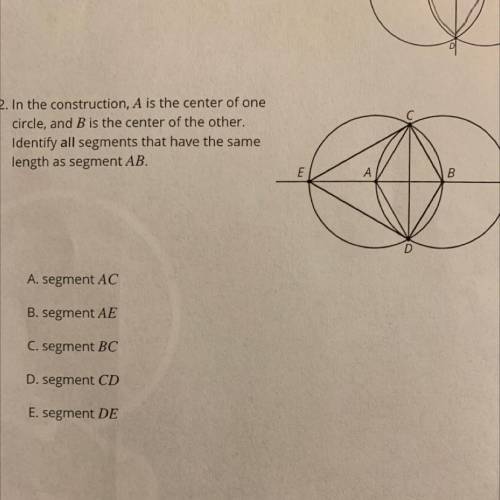 In the construction, A is the center of the one circle, and B is the center of the other. Identify