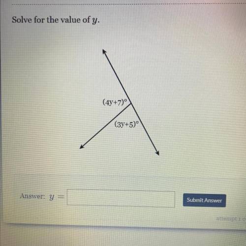 [IMAGE ATTACHED]
Solve for the value of y.