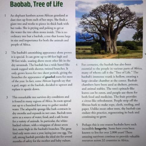 7. What are some reasons people call the

baobab the Tree of Life? Provide
examples from the tex