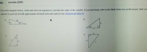 For each diagram below, write and solve an equation to calculate the value of the variable. State y