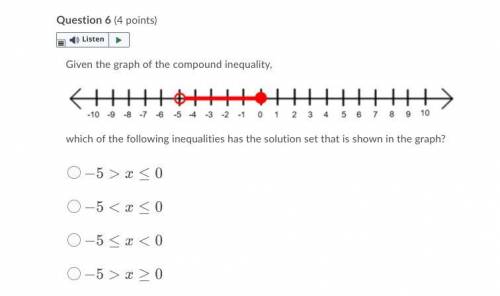 Given the graph of the compound inequality,

which of the following inequalities has the solution