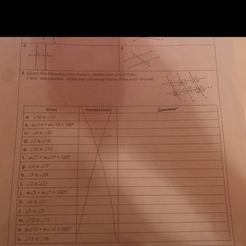 pls help a - o. the question is asking given the following information, determine which lines, if