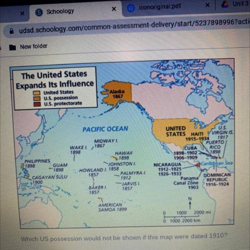 Which US possession would not be shown if this map were dated 1910?

The Philippine Islands
The Vi