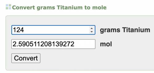 How many moles of titanium are present in 124 g of titanium show work