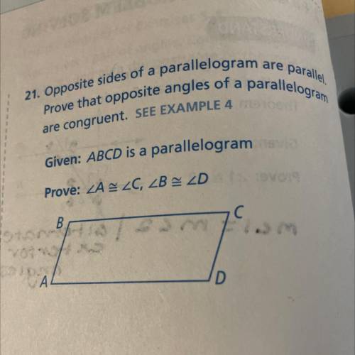 21. Opposite sides of a parallelogram are parallel

Prove that opposite angles of a parallelogram