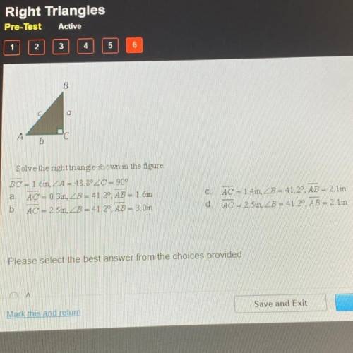 Solve the right triangle shown in the figure.