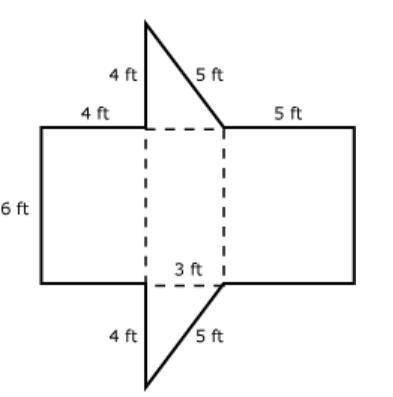 The net of a prism is shown. Question: What is the surface area of the prism?

A.36 square feet
B.