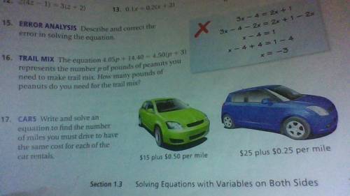 Write and solve an equation to find the number of miles you must drive to have the same cost for ea