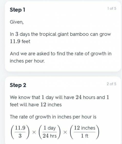The tropical giant bamboo can grow 11.9 feet in 3 days. What is this rate of growth in inches per ho