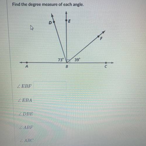 Find the degree measure of each angle.
(In picture)
A.
B.
C.
D.
E.