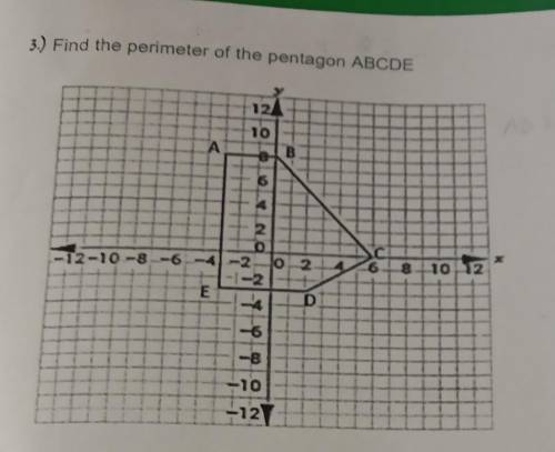 Find the perimeter of the polygon ABCDE. And please your show work ;)​
