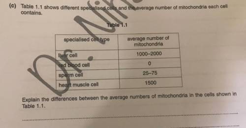 Here is the table 1.1 explain the differences between the average numbers of mitochondria in the ce