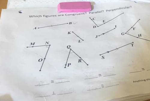 Which figures are congruent, parallel, and perpendicular?