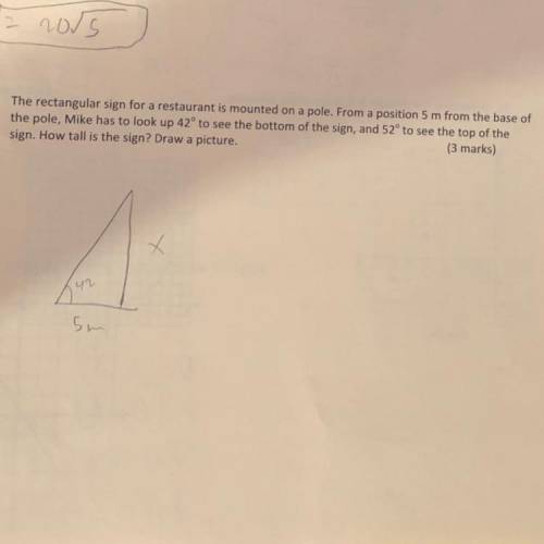 Trigonometry Question

Grade 10
Ignore drawing
Please provide a detailed drawing with step by step