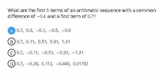 What are the first 5 terms of an arithmetic sequence with a common difference of – 0.4 and the firs