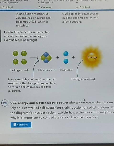 CCC Energy and Matter Electric power plants that use nuclear fission reactions rely on a controlled