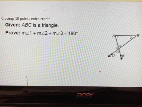 PLS I NEED THIS XTRA CREDIT

Given: ABC is a triangle 
Prove: m<1+m<2+m<3= 180 degrees
