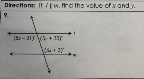 If L || M, find the value of x and y.