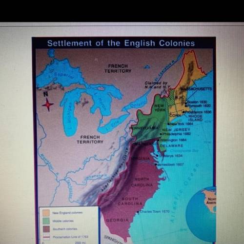 Looking at this map, you can see different areas of the colonies. From this map and your knowledge