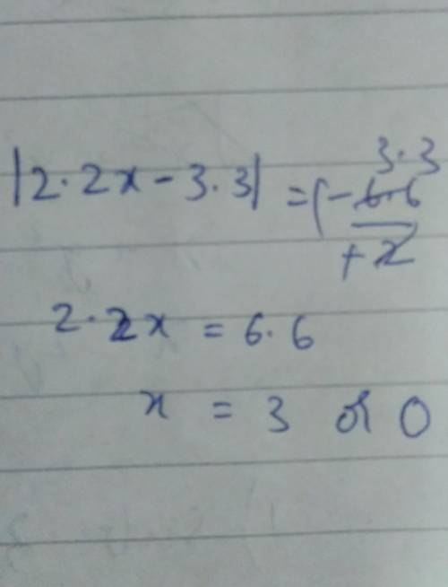 What is the solution to –2|2.2x – 3.3| = –6.6?

A) x = –3
B) x = 3
C) x = –3 or x = 0
D) x = 0 or x
