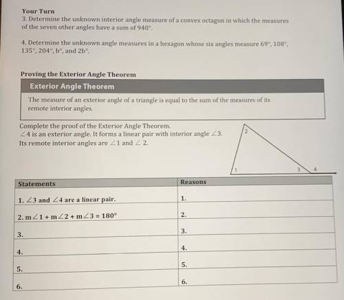 What are the statements and reasons of this exterior angle theorem?