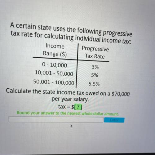 A certain state uses the following progressive tax rate for calculating individual income tax