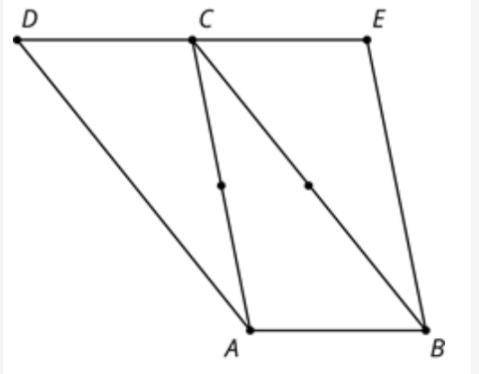 Triangle CDA is the image of triangle ABC after a 180° rotation around the midpoint of segment AC.