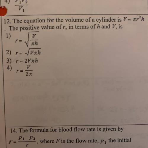the equation for the volume of the cylinder is V= pier^2h. the positive value of r, in terms of h a