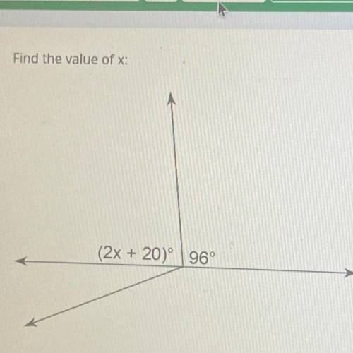 Find the value of x:
(2x + 20)° 96°