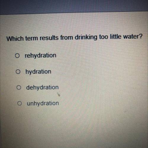 Which term results from drinking too little water?
I need help?