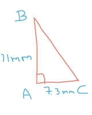 A, B & C form a triangle where

∠
BAC = 90°.
AB = 11 mm and CA = 7.3 mm. 
Find the length of BC