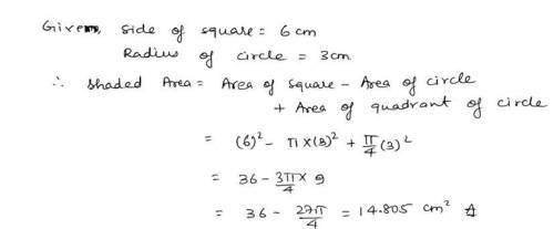 The diagram shows a circle of radius 3cm drawn inside a square. Write down the exact value of the fo