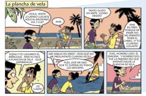 Answer the following questions using the comic attached with sí or no

1. Anita llegó ayer a una e