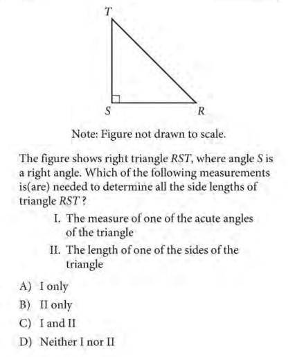 RST is a right triangle, where R is 90 degrees. What measurements is/are needed to determine all th