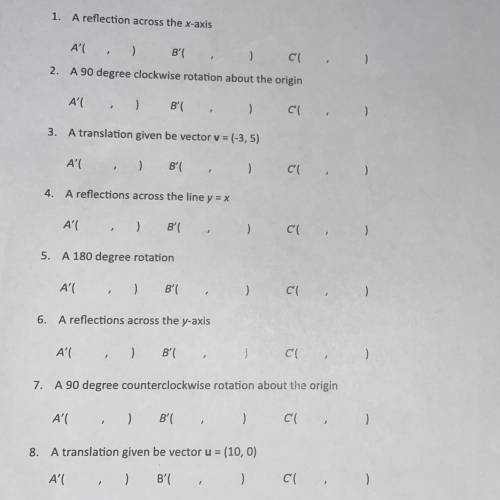 Identify the coordinates of the vertices of the image of triangle ABC after each transformation.