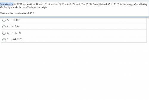 Quadrilateral M A T H has vertices M equals the point 1 comma 3, A equals the point negative 4 comm