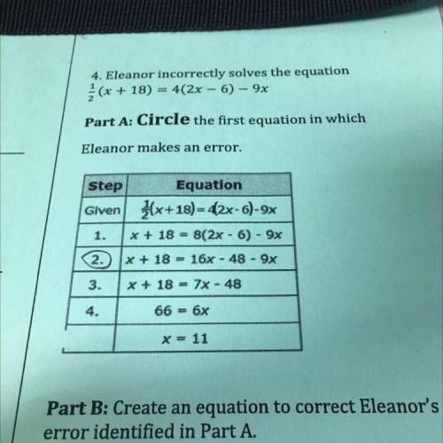 PLEASE HELP EASY 20 POINTS

—
Create an equation to correct Eleanor's
error identified in Part A.