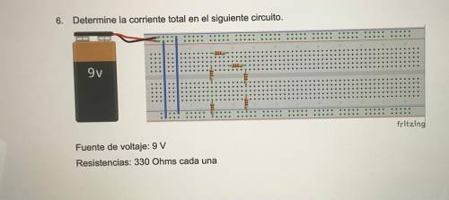Determine la corriente total en el circuito.

Fuente de voltaje: 9V 
Resistencias: 330 Ohms cada u