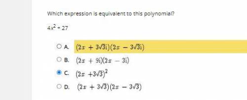 Which expression is equivalent to this polynomial? 4x2 + 27
