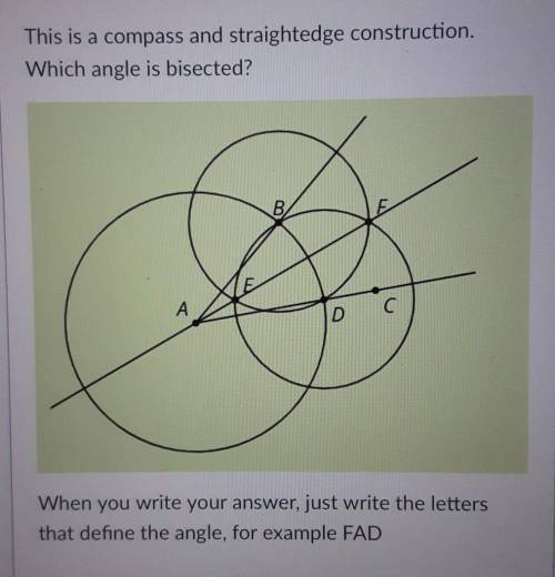 This is a compass and straightedge construction. Which angle is bisected?(geometry)