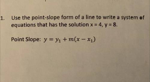 PLS HELP QUICK!!

Use the point slope form of a line to write a system of equations that has solut