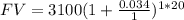 FV = 3100(1 + \frac{0.034}{1})^{1*20}