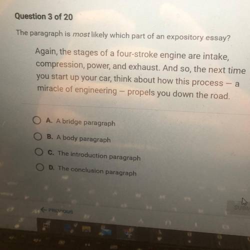 The paragraph is most likely which part of an expository essay?