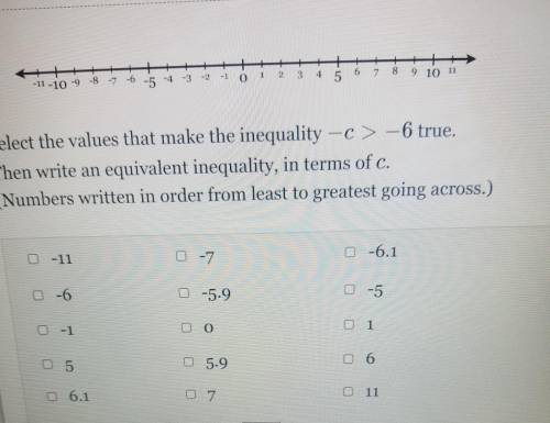 Select the values that make the inequality -c > -6i need help please