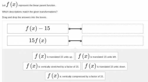 Let f(x) represent the linear parent function.

Which descriptions match the given transformations